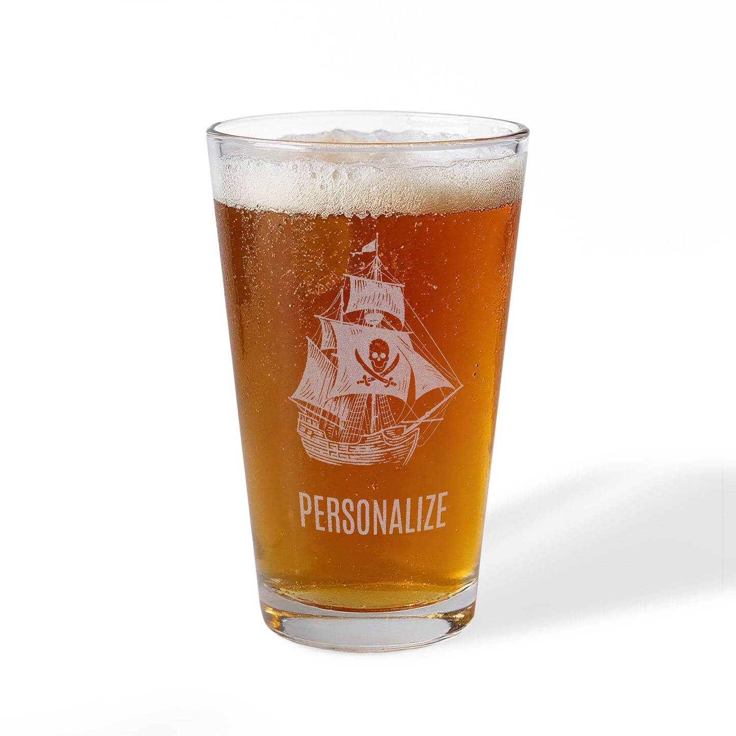 Pirate Themed Etched Pint Glass, 16oz Customizable Engraved Drinkware