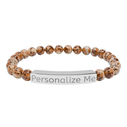 Personalized Natural Stone Bar Bracelet — Engraved Stretch Beaded Bracelet